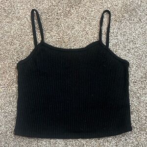 Adika Ribbed Black Spaghetti Strap Cropped Tank Top